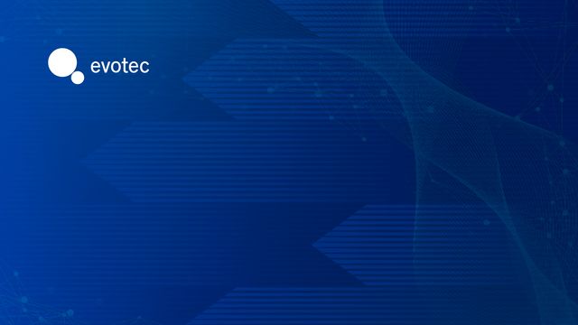 Evotec logo on a digital blue background representing target-based drug discovery technology 