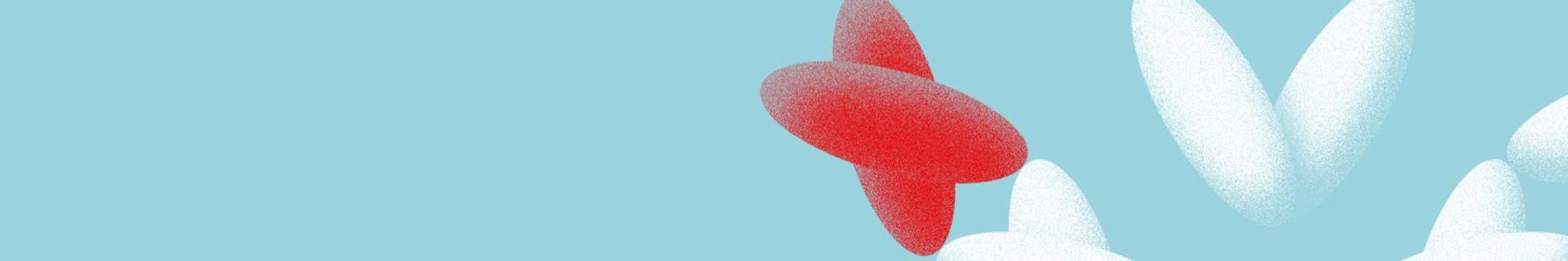 Illustration of red and white molecules symbolizing separation in chromatography 